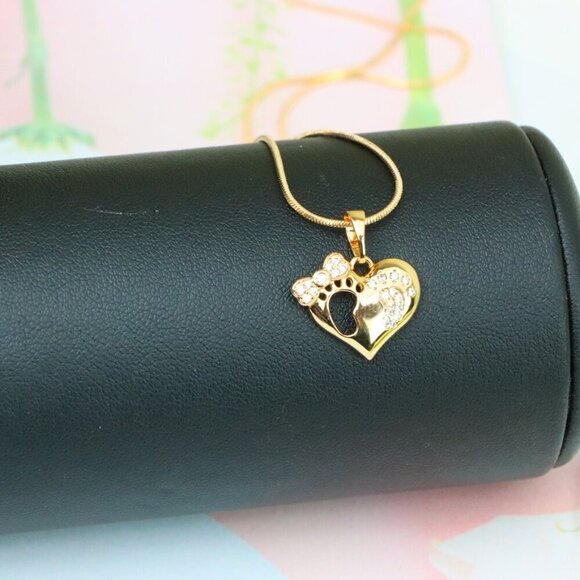 "Rose Gold Baby Footprint Heart Pendant with Sparkling CZ Accents, XPPT1249 - Picture 6 of 12